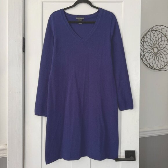 Sofia Cashmere V-Neck Long-Sleeve Dress 100% Cashmere Deep Purple Sz Large - Picture 1 of 4